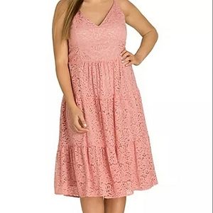City Chic Tiered Pink Lace Dress NWT